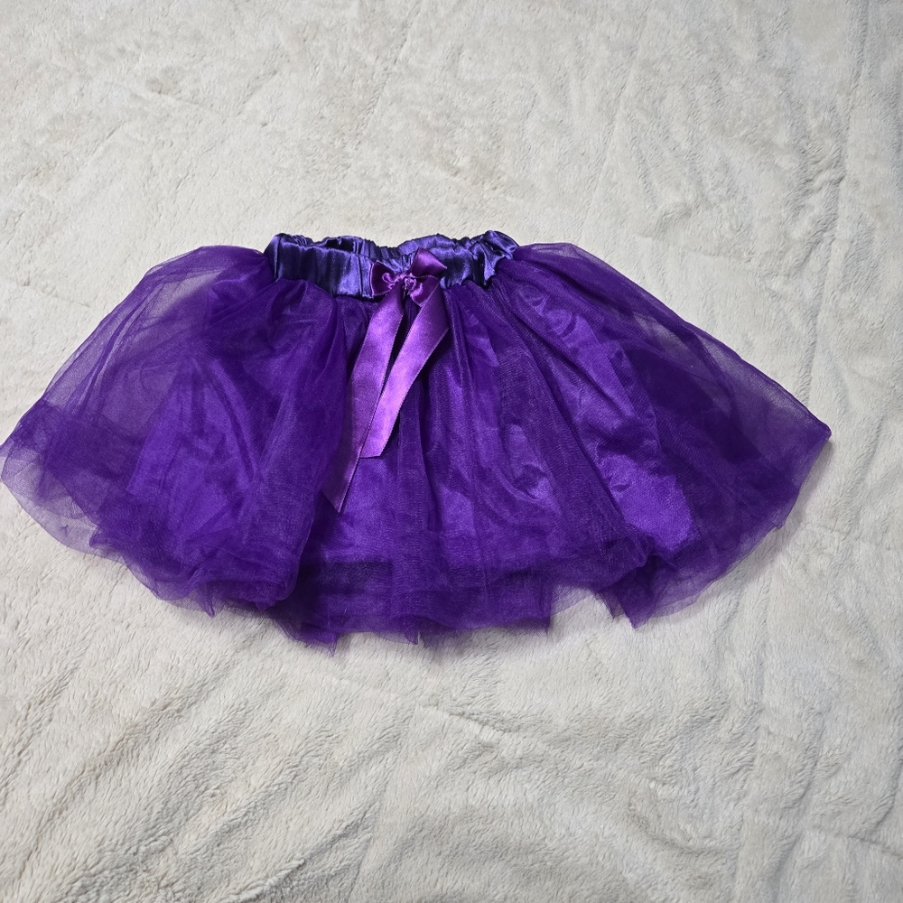 Dark Purple Tutu ribbon waist purple tulle lined, kids 7 S/M